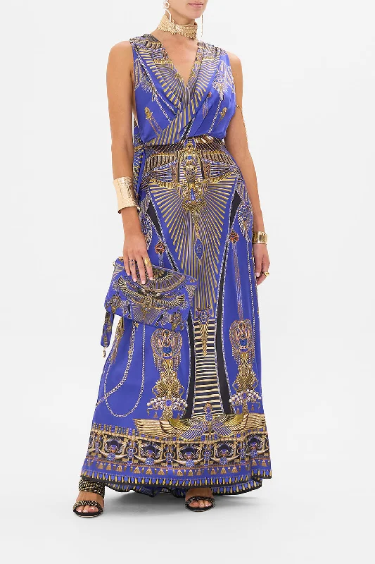 Backless Vintage Maxi Dresses-SLEEVELESS DRAPED T BACK LONG DRESS MY FAIR PHARAOH