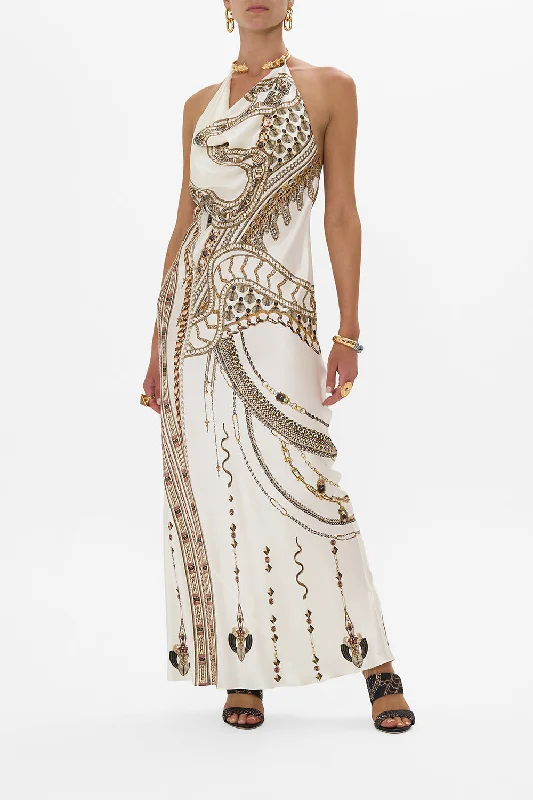 Beach Strapless Maxi Dresses-DRAPED LONG DRESS WITH NECKPIECE GODDESS ENERGY