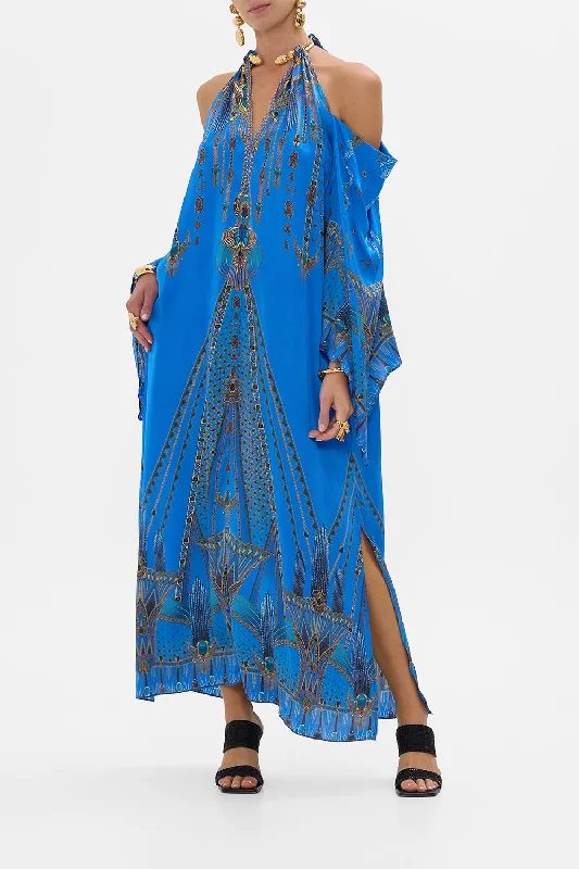 Cotton Club Maxi Dresses-FLARED SLEEVE COLD SHOULDER LONG KAFTAN ARCHIVAL REVIVAL