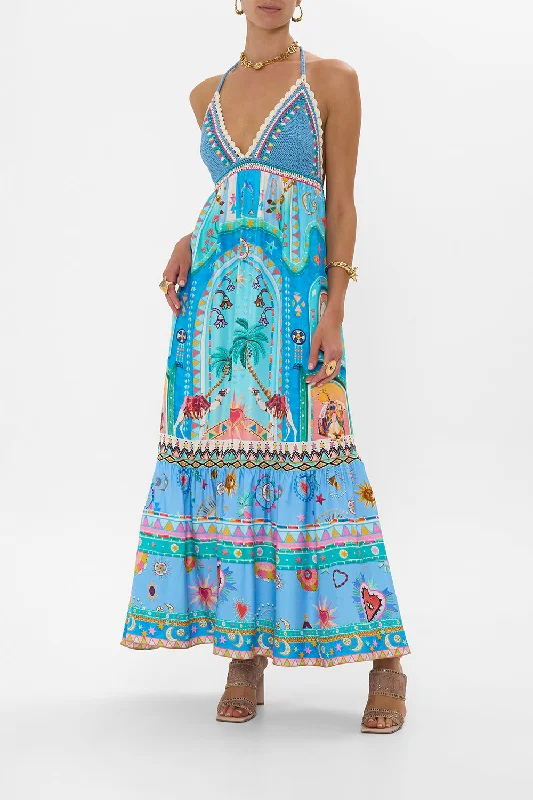 Ruffle Beach Maxi Dresses-LONG DRESS WITH CROCHET BRA A PAINTED VILLAGE