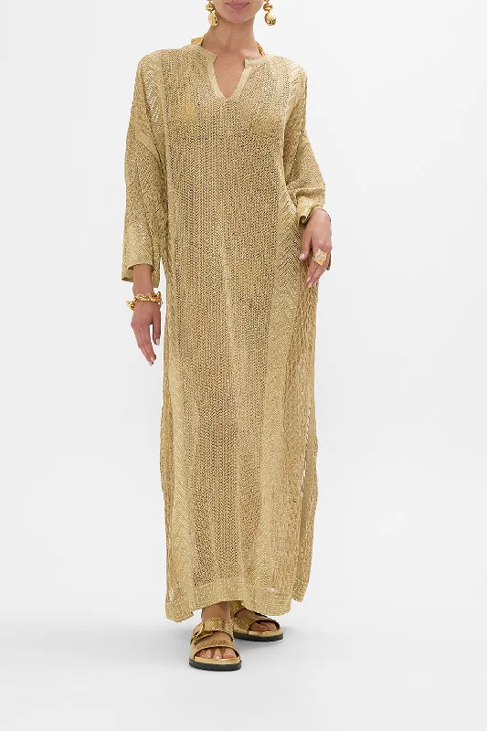 High Neck Winter Maxi Dresses-LONG V NECK KNIT KAFTAN VALLEY OF THE KINGS