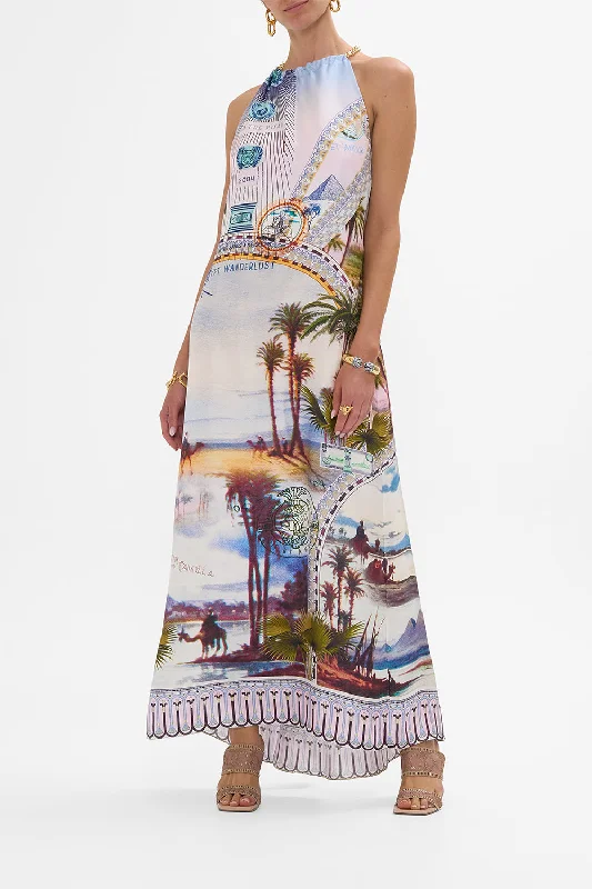 Sleeveless Club Maxi Dresses-LOW BACK LONG DRESS WITH NECK HARDWARE CALL ME IN CAIRO