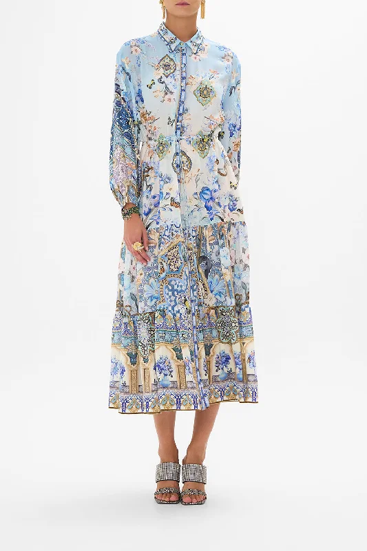 Embroidered Formal Maxi Dresses-TIERED LONG SHIRT DRESS AL MANIAL PALACE MEMOIRS