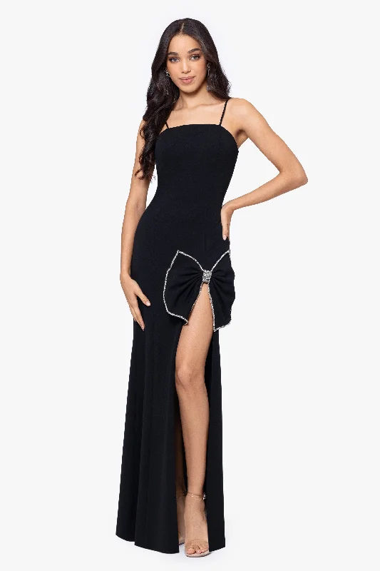 Halter Casual Maxi Dresses-"Stacy" Long Bow and Rhinestone Dress