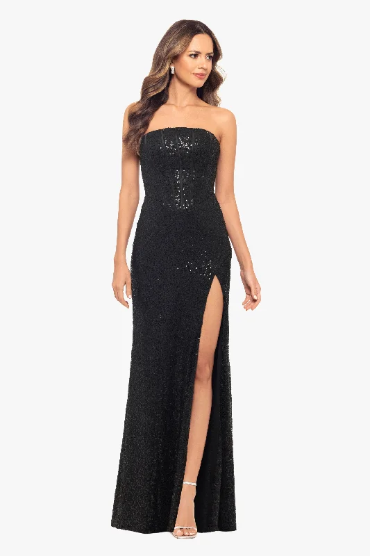 High Neck Boho Maxi Dresses-"Jenée" Long Strapless Corset Sequin Dress