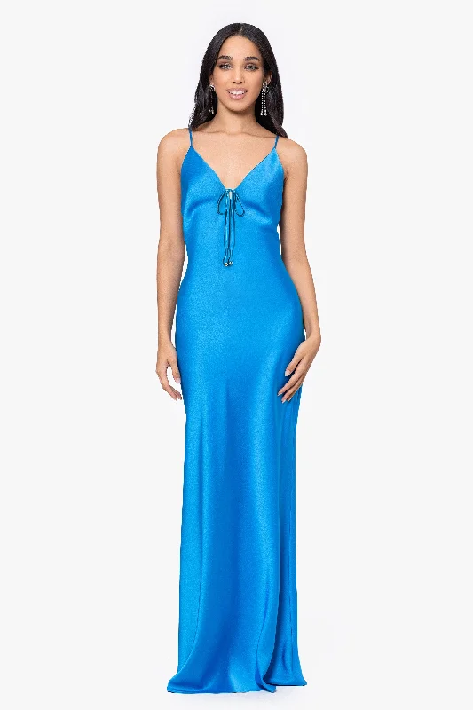 Backless Formal Maxi Dresses-"Jen" Long Satin Spaghetti Strap Dress