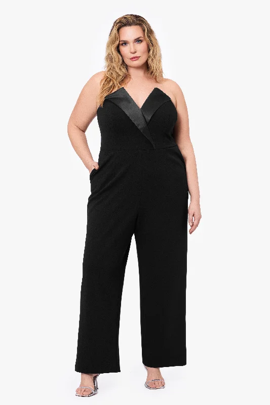 Designer Club Maxi Dresses-Plus "Tasha" Long Strapless Tuxedo Jumpsuit