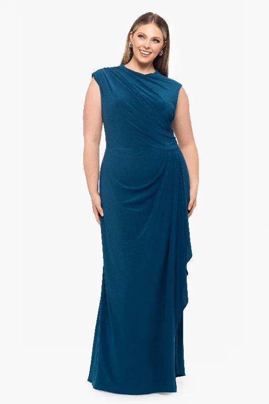 Ruffle Club Maxi Dresses-Plus "Patricia" Long Jersey Knit Ruffle Sleeveless Dress