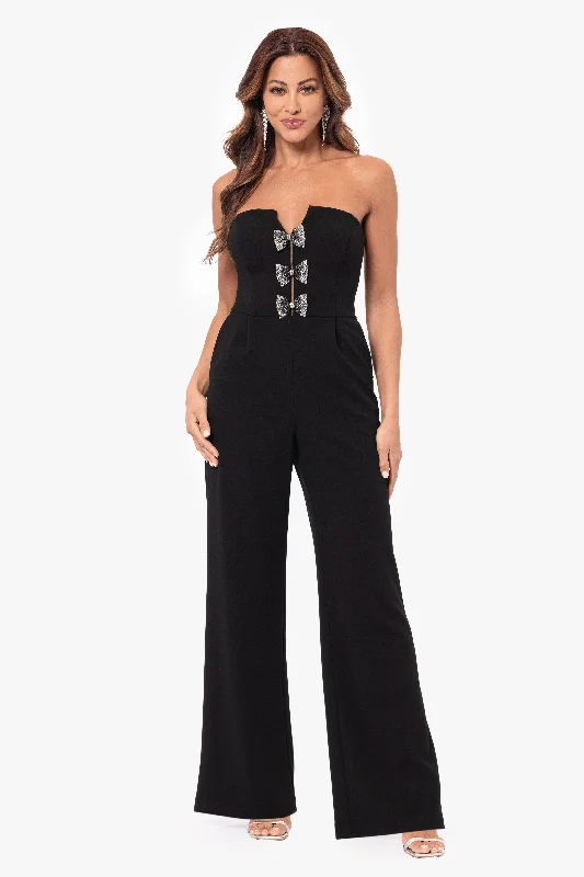 Teens Work Maxi Dresses-"Melinda" Long Scuba Crepe Embellished Bow Jumpsuit