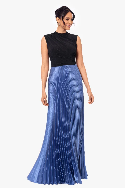 Chiffon Maxi Dresses-Petite "Katrina" Long Jersey Knit Pleated Skirt Dress