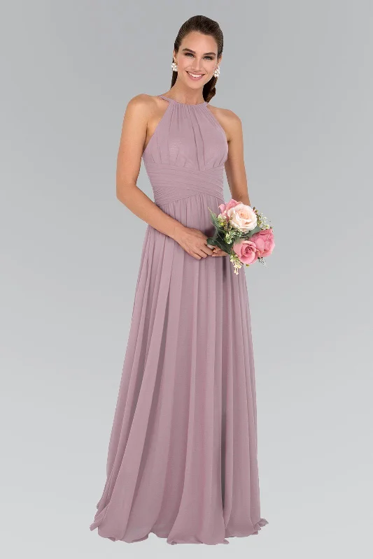 Sexy Off Shoulder Evening Dress-Chiffon High-Neck Ruched Long Mauve Dress by Elizabeth K GL1524