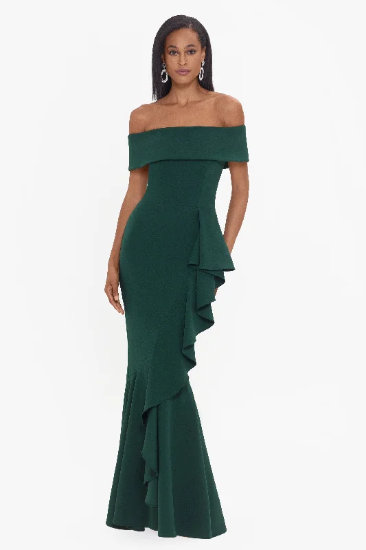 Strapless Summer Maxi Dresses-"Carina" Long Off the Shoulder Ruffle Dress