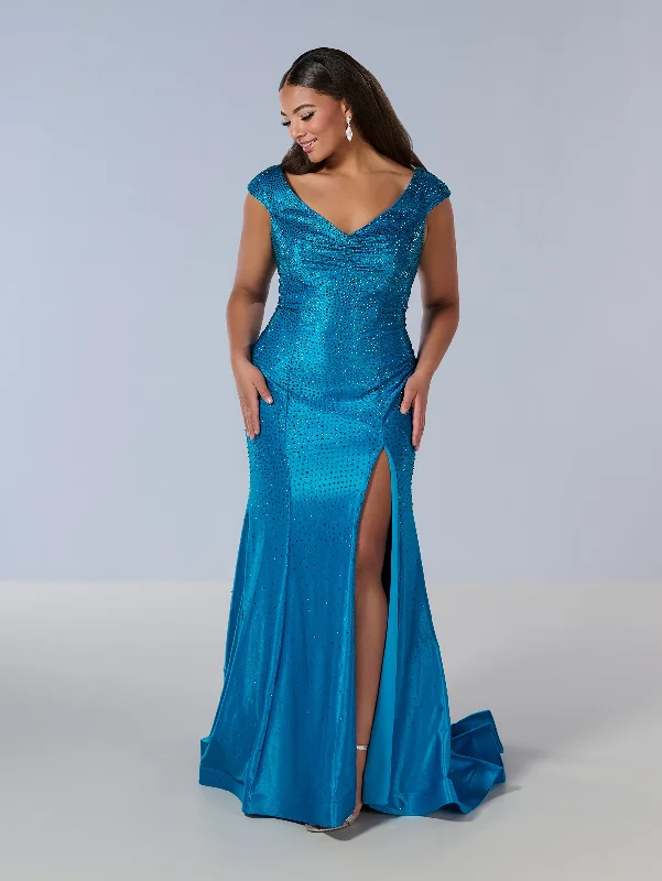 Prom Sexy Evening Dress-Curvy Fitted Cap Sleeve Gown by Tiffany Designs 16198