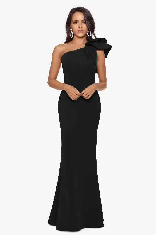 Casual Black Maxi Dresses-"Daisy" Long Scuba Crepe One Shoulder Dress