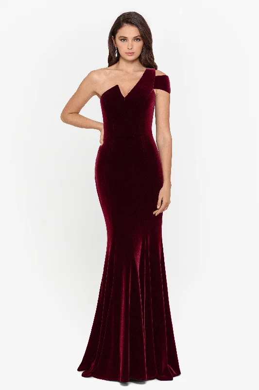 Teens Winter Maxi Dresses-"Ella" Long Velvet One Shoulder Dress