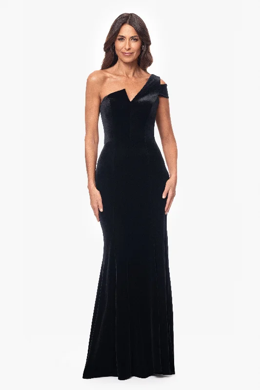 Elegant Summer Maxi Dresses-"Ella" Long Velvet One Shoulder Dress