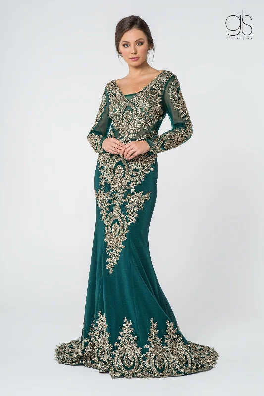 Party Cheap Evening Dress-Embellished Long-Sleeve Mermaid Gown by Elizabeth K GL1597