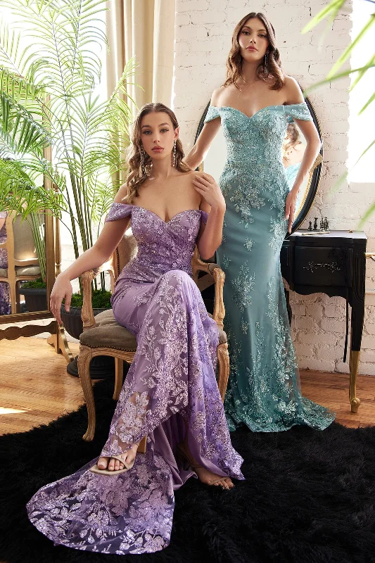 Formal Designer Evening Dress-Embellished Off Shoulder Mermaid Dress by Ladivine OC014