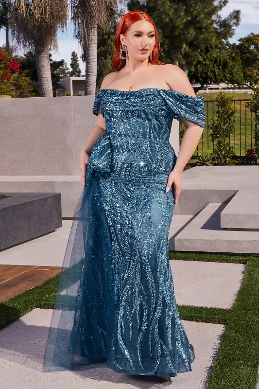 Sexy Evening Dress-Fitted Off Shoulder Glitter Print Gown by Ladivine J849