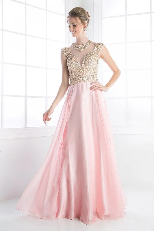 Elegant Evening Dress-Jeweled Illusion A-line Gown by Cinderella Divine 8732