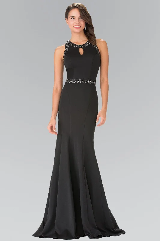 Trendy Long Sleeve Evening Dress-Long Beaded Dress with Sheer Back by Elizabeth K GL2303