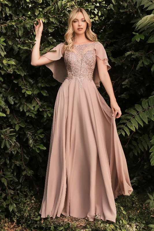 Midi Party Evening Dress-Long Chiffon Capelet Dress by Cinderella Divine HT101