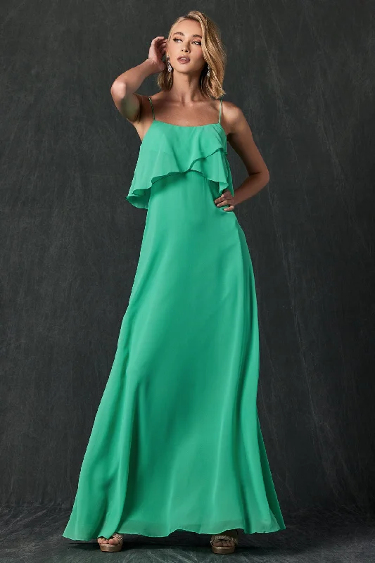 Elegant Halter Evening Dress-Long Flounce Top Chiffon Dress by Juliet 591