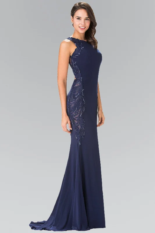 Silk Halter Evening Dress-Long Open Back Dress with Side Embroidery by Elizabeth K GL2222