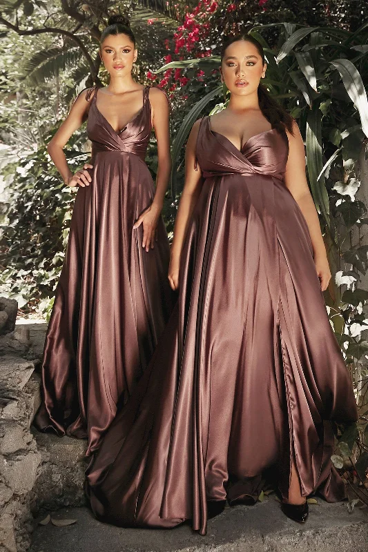 Ruffle Maxi Evening Dress-Long Satin V-Neck Dress by Cinderella Divine BD105 - Outlet