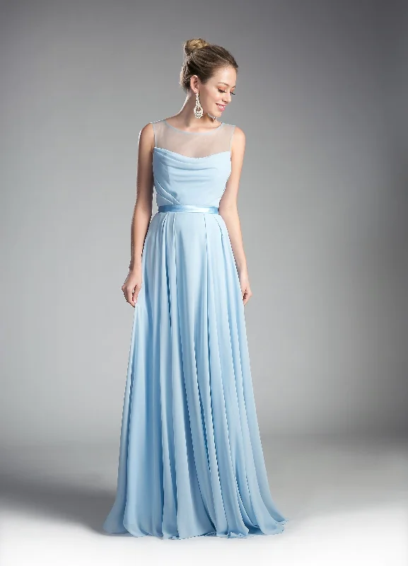 Trendy Satin Evening Dress-Long Illusion Sleeveless Dress by Cinderella Divine CJ236