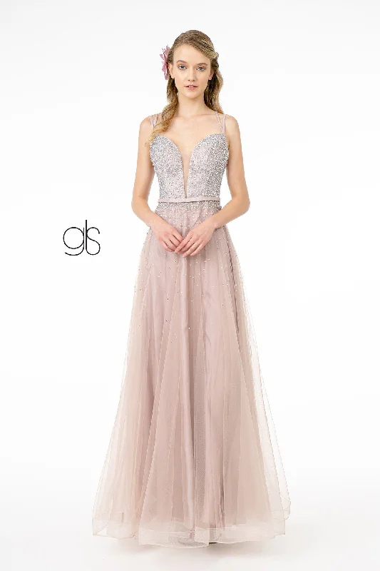 Silk Halter Evening Dress-Long Sweetheart Dress with Beaded Bodice by Elizabeth K GL2892