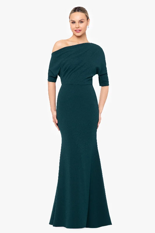 Sexy Formal Maxi Dresses-"Madeline" Long Scuba Crepe Off the Shoulder Drop Dress