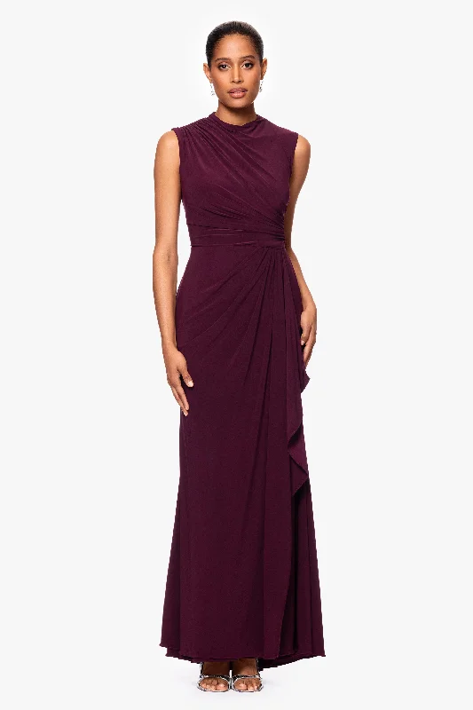 Velvet Winter Maxi Dresses-"Patricia" Long Jersey Knit Ruffle Sleeveless Dress