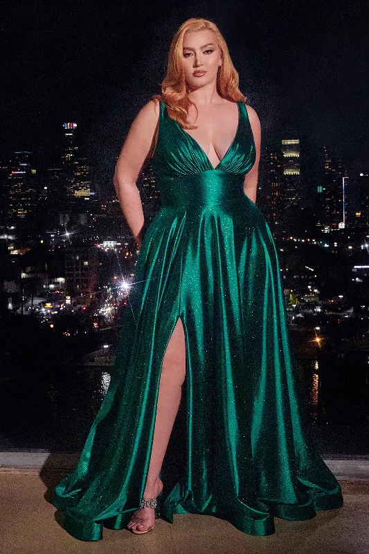 Long Elegant Evening Dress-Plus Size Glitter Satin Sleeveless Gown by Ladivine CC2349C - Outlet