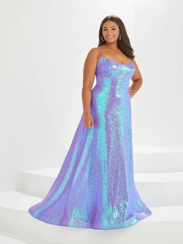 Teens Sleeveless Evening Dress-Plus Size Iridescent Sequin Gown by Tiffany Designs 16043