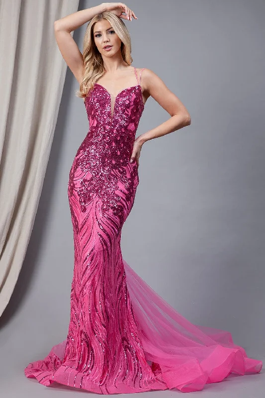 Beaded Cocktail Evening Dress-Sequin Print V-Neck Mermaid Gown by Amelia Couture 7021