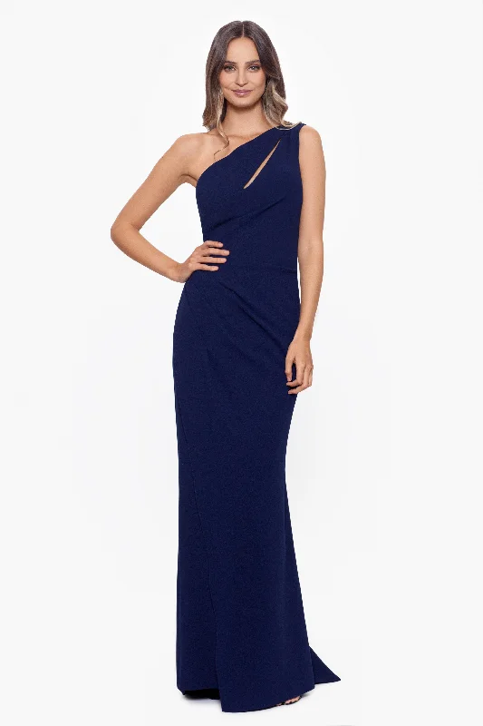 Maternity Summer Maxi Dresses-"True" Long One Shoulder Side Ruche Dress