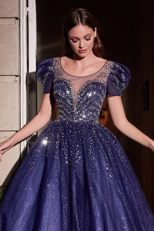 Off Shoulder Satin Evening Dress-Twinkle Tulle Ball Gown by Cinderella Divine B702