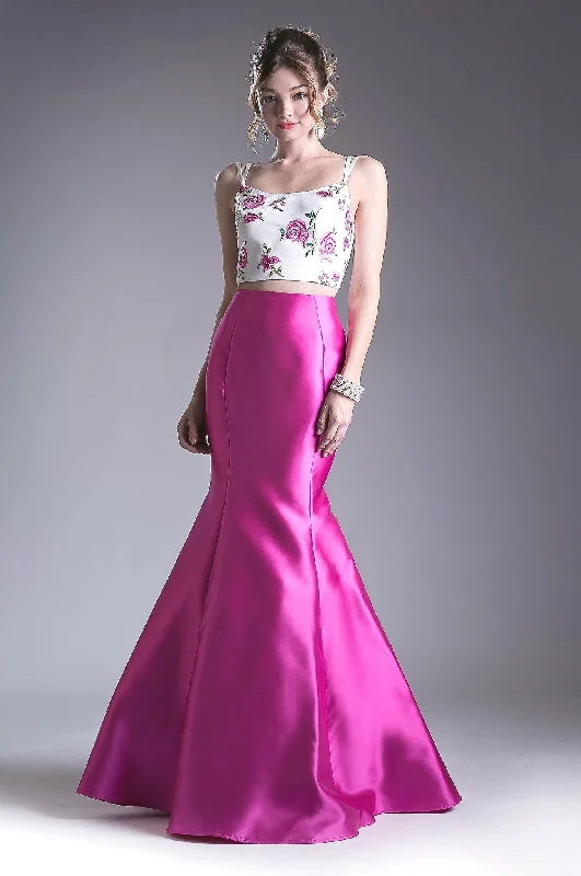 Formal Floral Evening Dress-Floral Applique 2 Piece Mermaid Dress by Cinderella Divine KC1737