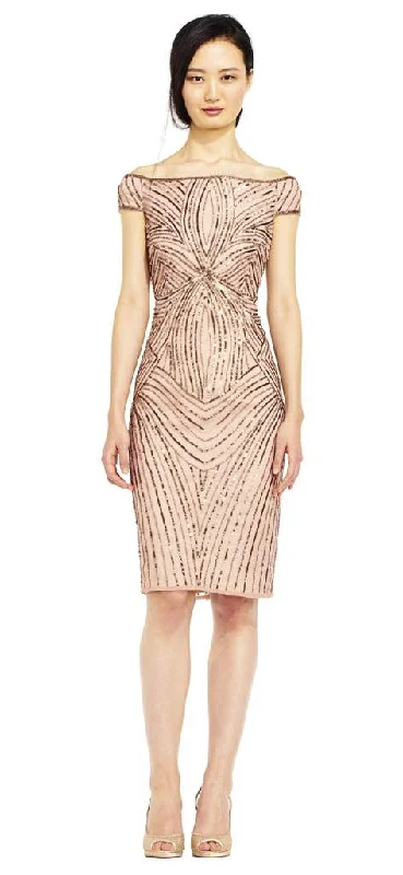 Prom Sexy Cocktail Dress-Adrianna Papell - Sequined Off-Shoulder Sheath Dress AP1E201100