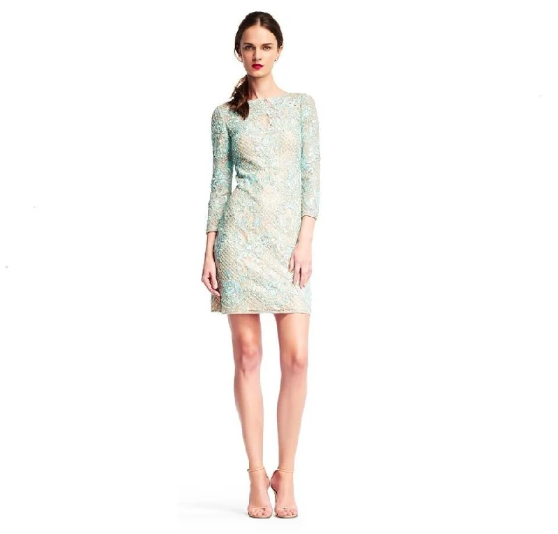 Party Maternity Cocktail Dress-Aidan Mattox - MD1E200660 Embellished Lace Long Sleeve Sheath Dress