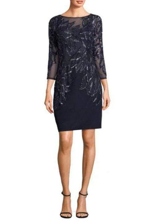 Silk V Neck Cocktail Dress-Aidan Mattox - MD1E201969 Embellished Quarter Length Sleeve Dress