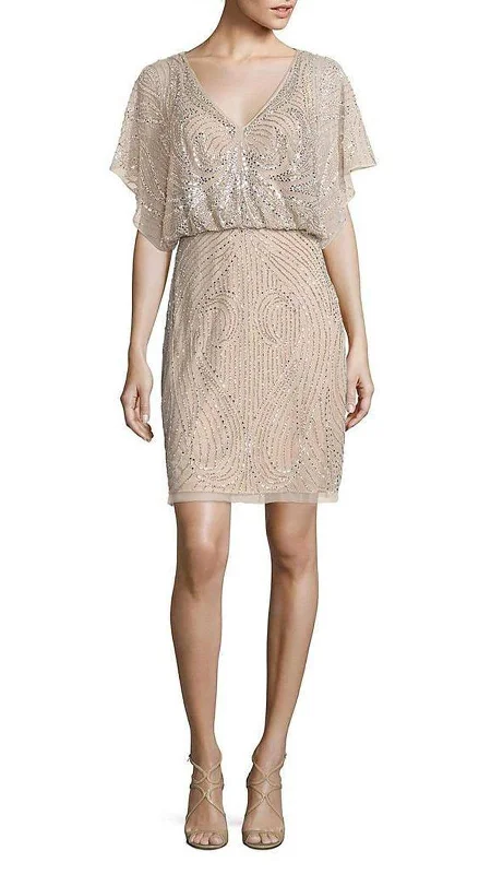 Polka Dot Women Cocktail Dress-Aidan Mattox - Sequined V-Neck Blouson Short Dress MD1E200692 - 1 Pc Silver in Size 0 Available