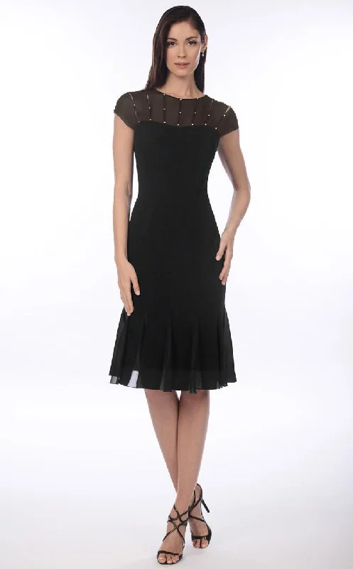 Halter Chiffon Cocktail Dress-Alexander by Daymor Jewel-Affixed Sheer Cap Sleeves Cocktail Dress 903 - 1 pc Black In Size 6 Available