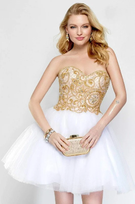 Long Evening Cocktail Dress-Alyce Paris Strapless Gold Beaded Tulle Cocktail Dress 3690 - 1 Pc. White/Gold in size 00 Available