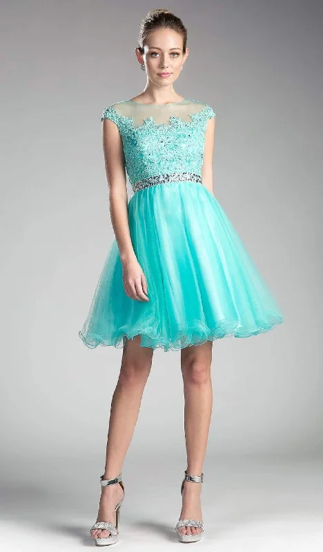 Short Green Cocktail Dress-Cinderella Divine - Beaded Lace Bodice Tulle Ruffled Hem Cocktail Dress UJ0012 - 1 pc Mint In Size S Available