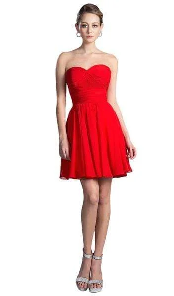 Cinderella Divine - Rosette Pleated Sweetheart Chiffon Cocktail Dress CJ216S - 1 pc Red In Size 8 Available