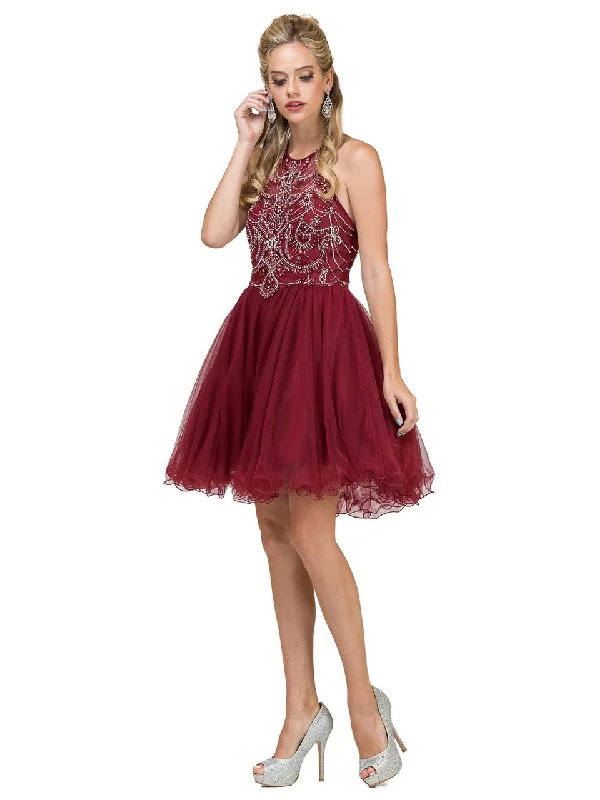 Dancing Queen 2102 Halter Embellished Tulle Cocktail Dress