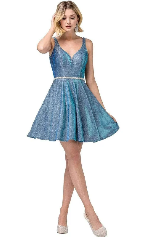 Dancing Queen - 3142 V-Neck Pleated A-Line Cocktail Dress