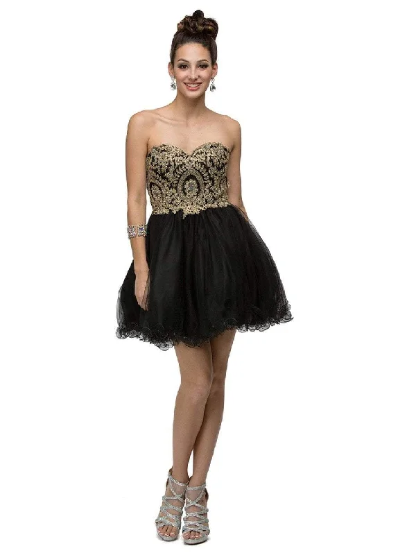 Dancing Queen 9100 Strapless Embroidered Cocktail Dress